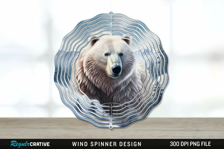 Winter Bear Wind Spinner Sublimation PNG Design