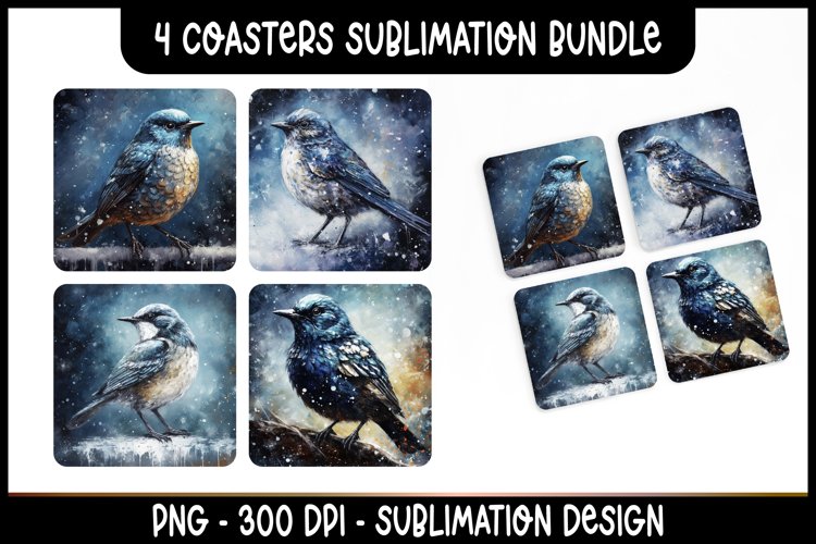 4 Cup Coasters Winter Bird Sublimation Bundle