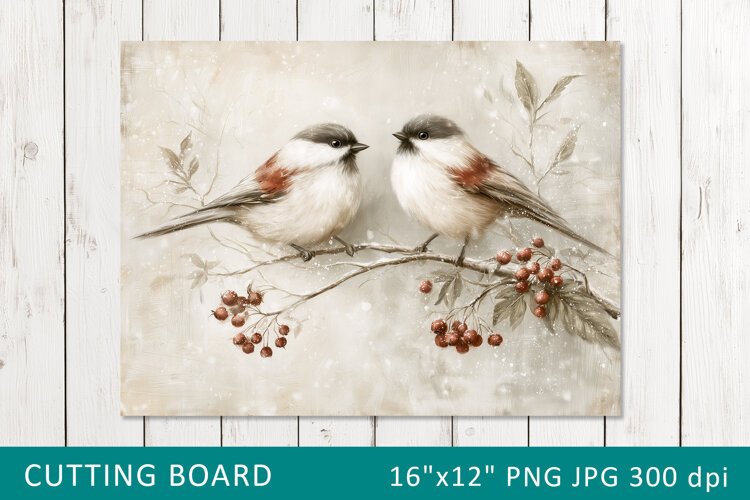 Vintage Winter Birds Cutting Board example image 1