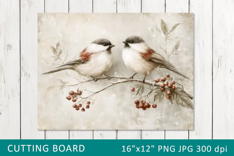 Vintage Winter Birds Cutting Board