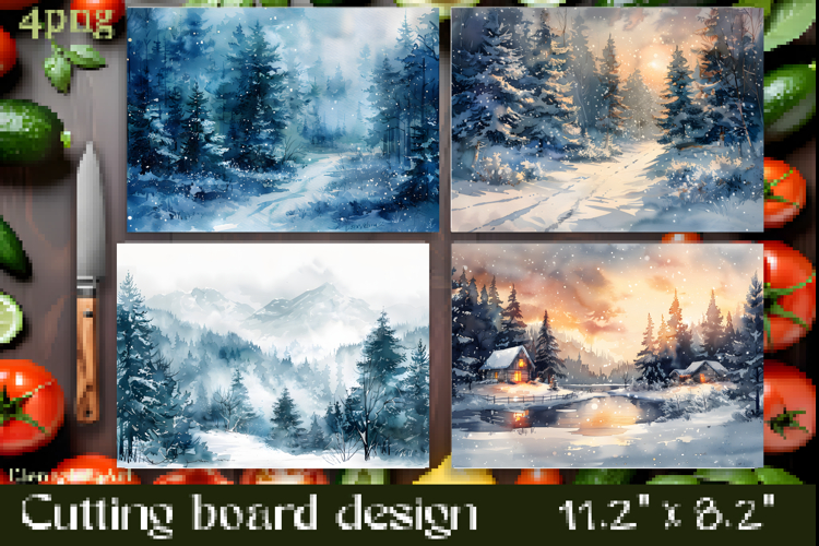 Vintage winter forest Cutting Board PNG Design