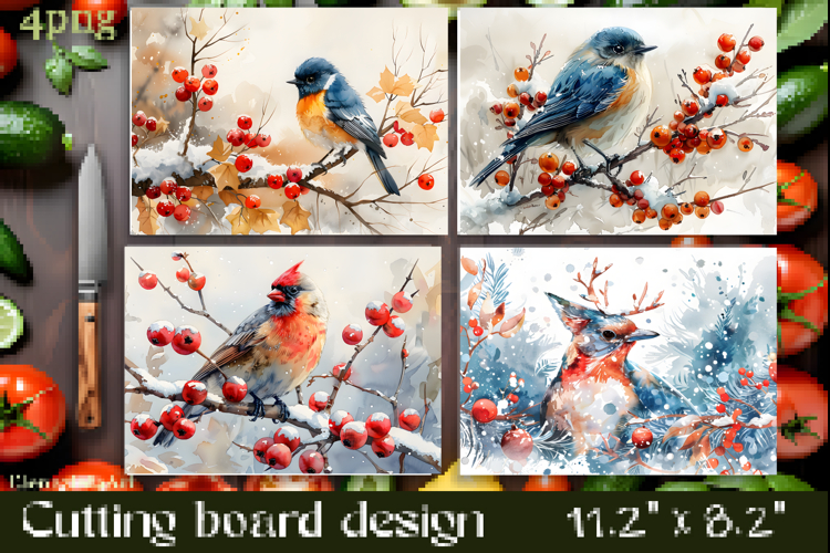 Vintage winter forest bird Cutting Board PNG Design