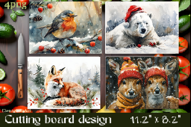 Vintage winter forest Cutting Board PNG Design