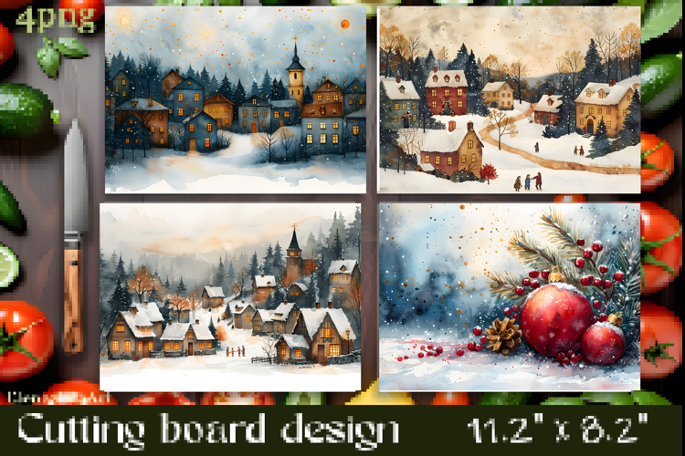 Vintage winter forest Cutting Board PNG Design