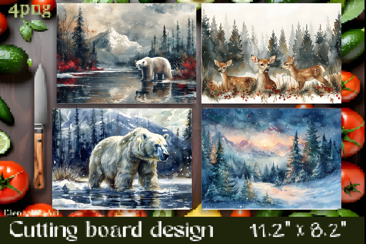 Vintage winter forest animal Cutting Board PNG Design