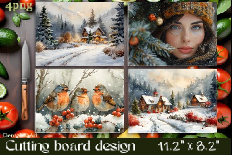 Vintage winter forest Cutting Board PNG Design
