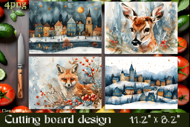Vintage winter forest Cutting Board PNG Design