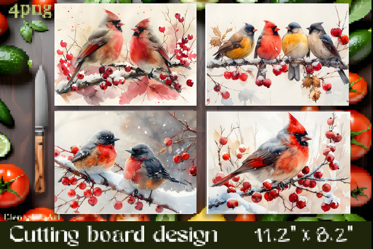Vintage winter forest bird Cutting Board PNG Design
