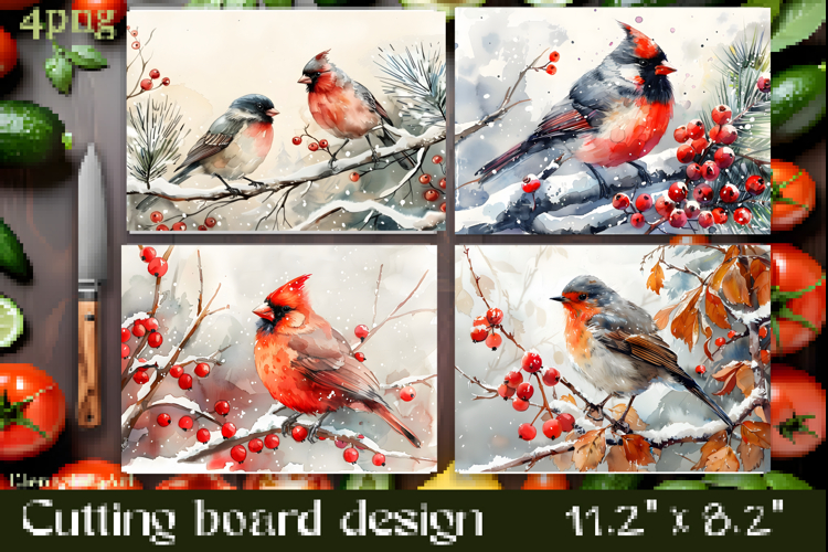 Vintage winter forest bird Cutting Board PNG Design