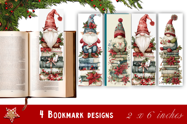Retro Christmas Gnome Bookmarks PNG Printable | Vintage