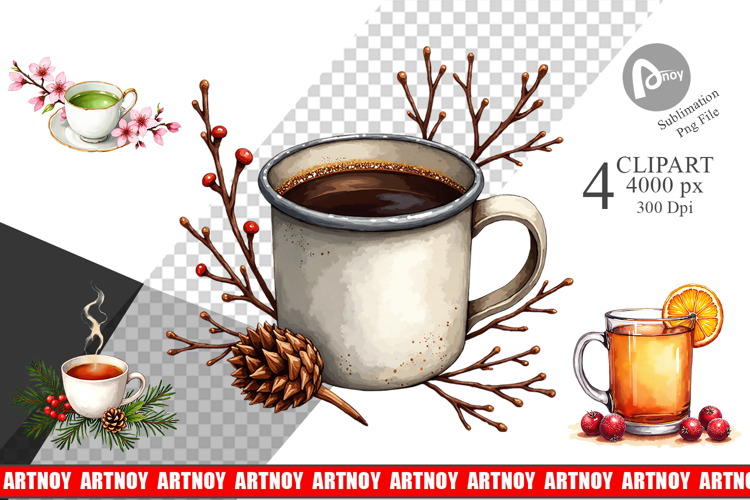 Winter Botanicals Brews Clipart
