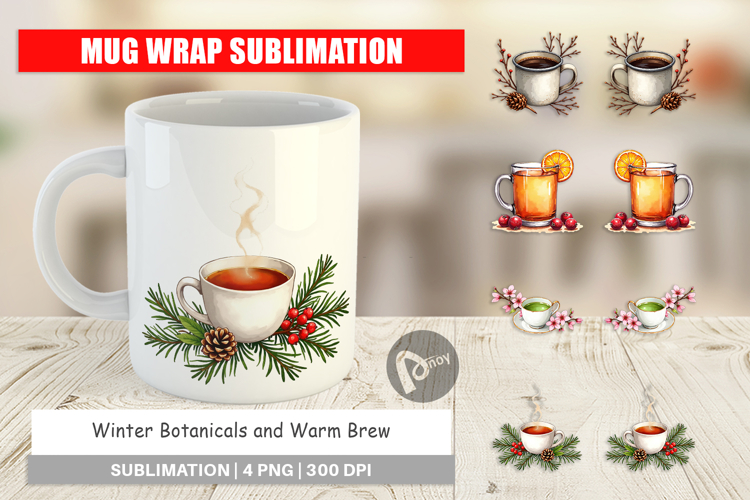 Winter Botanicals Brews Mug Wrap