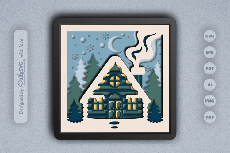 Winter Cabin at the Forest Layered Papercut