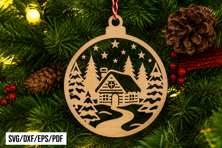 Winter Cabin Christmas Ornament Laser Cut