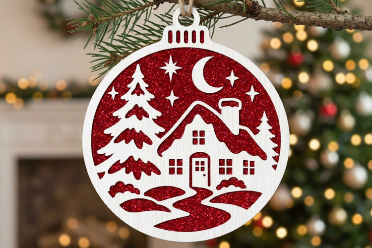 Winter Cabin Ornament Laser SVG Cut File