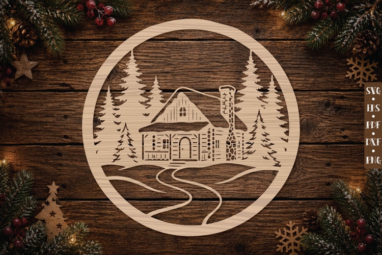 Winter Cabin Ornament SVG