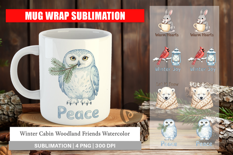 Winter Cabin Woodland Friends Mug Wrap