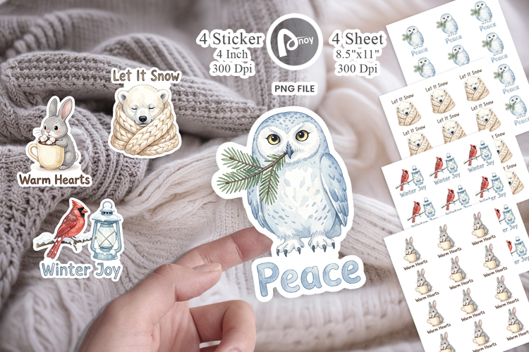 Winter Cabin Woodland Friends Sticker
