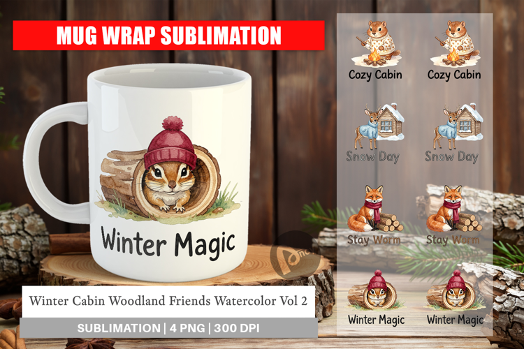 Winter Cabin Woodland Friends Mug Wrap