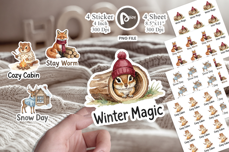 Winter Cabin Woodland Friends Sticker