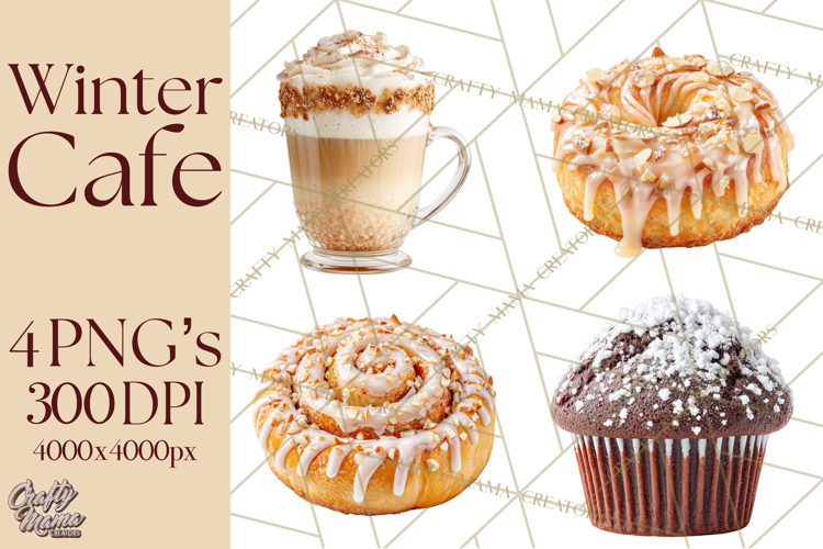 Winter Café PNG, Cozy Latte Clipart, Bakery Drink Graphics