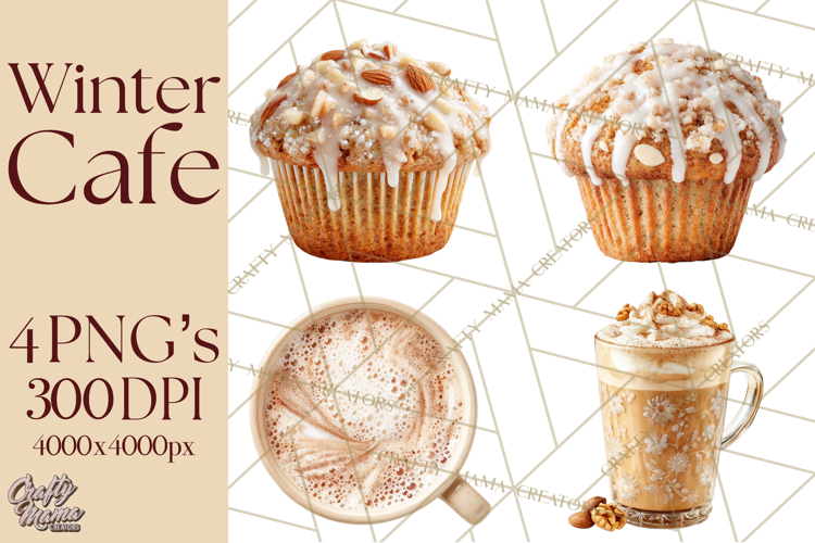 Winter Café PNG, Cozy Latte Clipart, Bakery Drink Graphics