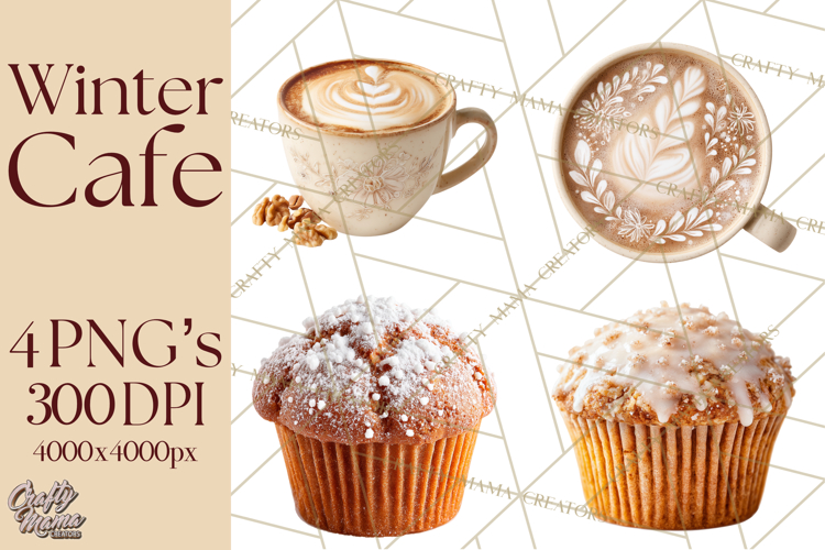 Winter Café PNG, Cozy Latte Clipart, Bakery Drink Graphics