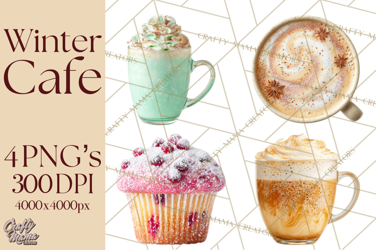 Winter Café PNG, Cozy Latte Clipart, Bakery Drink Graphics