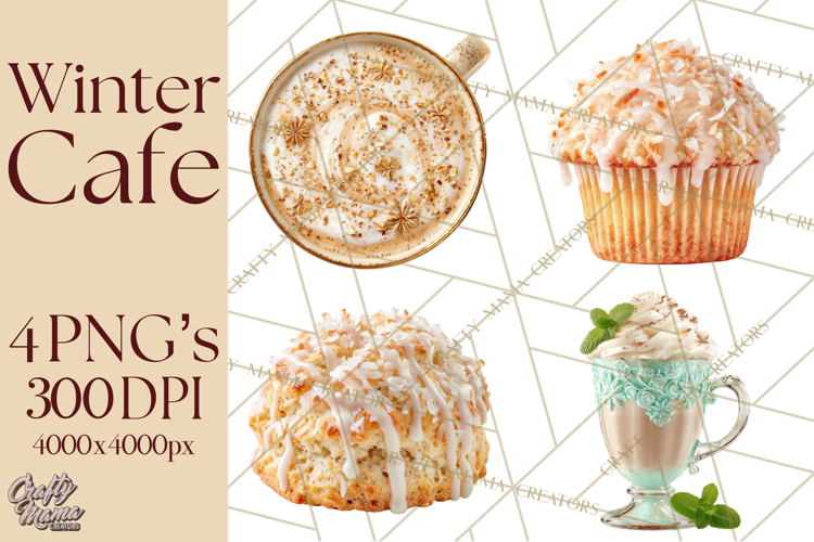 Winter Café PNG, Cozy Latte Clipart, Bakery Drink Graphics