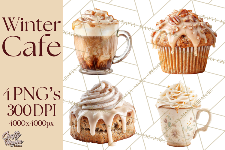 Winter Café PNG, Cozy Latte Clipart, Bakery Drink Graphics