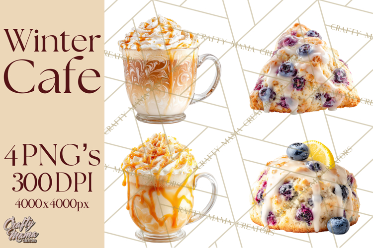 Winter Café PNG, Cozy Latte Clipart, Bakery Drink Graphics