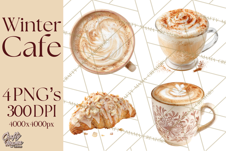 Winter Café PNG, Cozy Latte Clipart, Bakery Drink Graphics