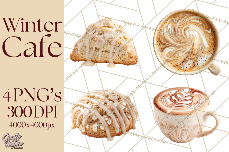 Winter Café PNG, Cozy Latte Clipart, Bakery Drink Graphics