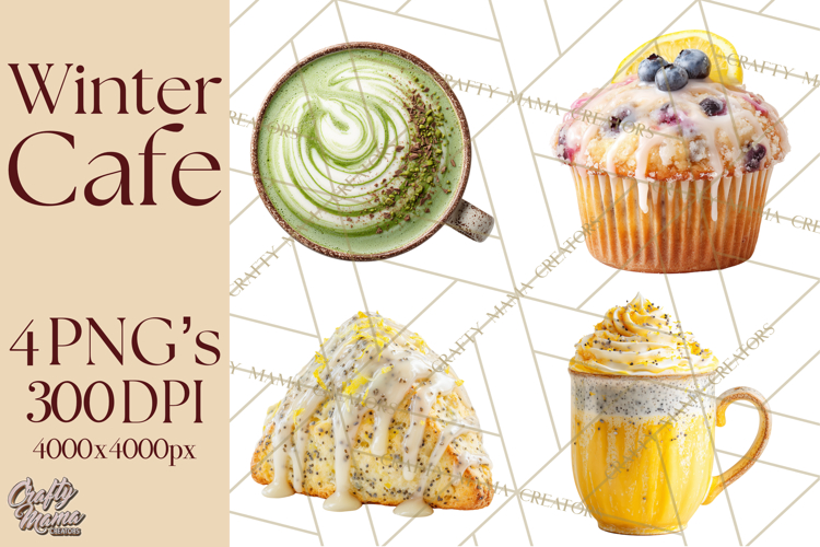 Winter Café PNG, Cozy Latte Clipart, Bakery Drink Graphics