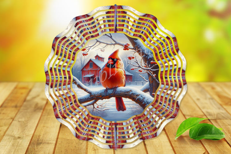 Winter Cardinal Wind Spinner PNG Sublimation Design