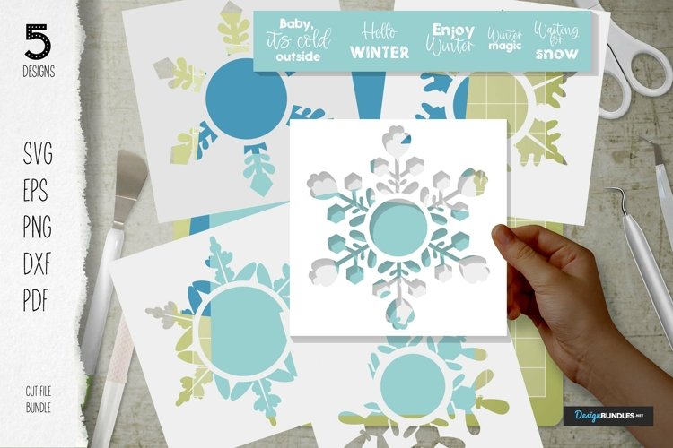Winter cards snowflakes laser cut file, winter quotes