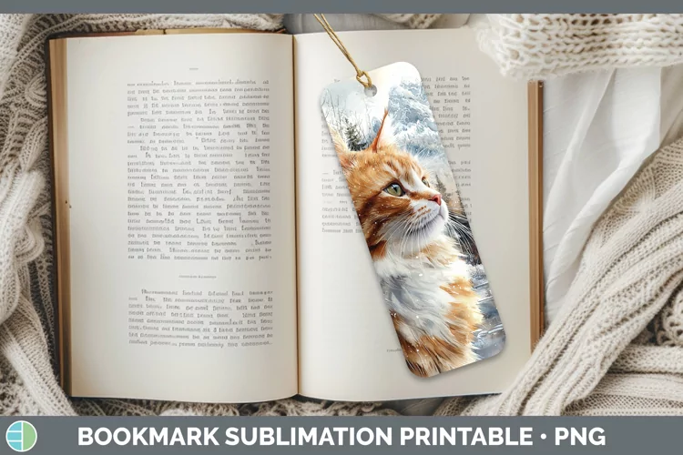 Winter Cats Angora Cat Bookmark Sublimation Printable Design