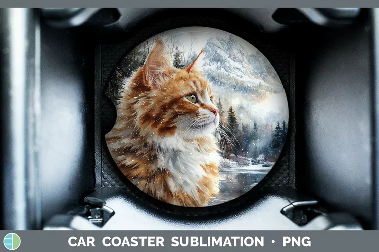 Winter Cats Angora Cat Car Coaster Sublimation Coaster Desig
