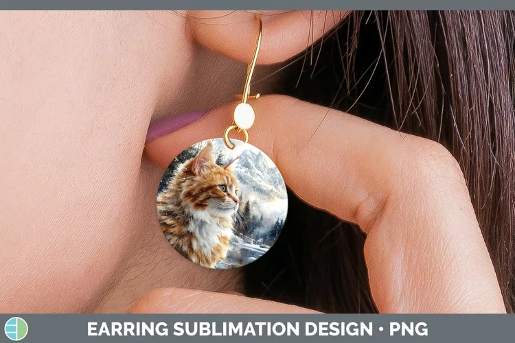 Winter Cats Angora Cat Round Earrings Sublimation Earrings D