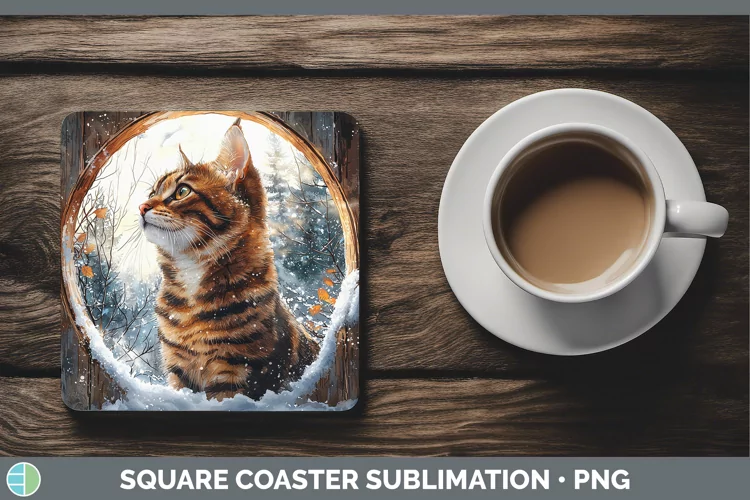 Winter Cats Bengal Cat Square Coaster Sublimation Coaster De