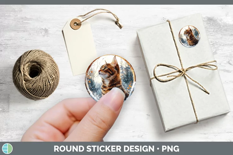Winter Cats Bengal Cat Stickers | Round Labels Designs