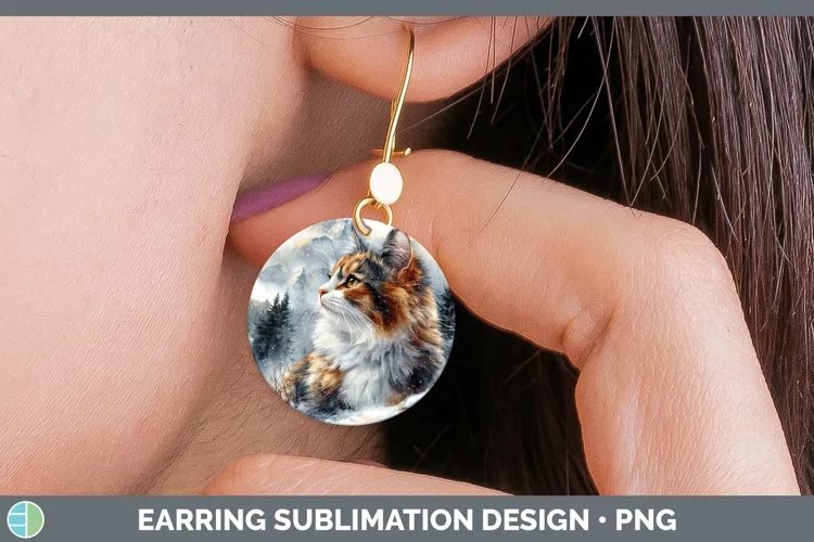 Winter Cats Calico Cat Round Earrings Sublimation Earrings D