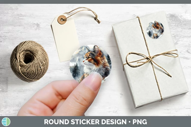 Winter Cats Calico Cat Stickers | Round Labels Designs