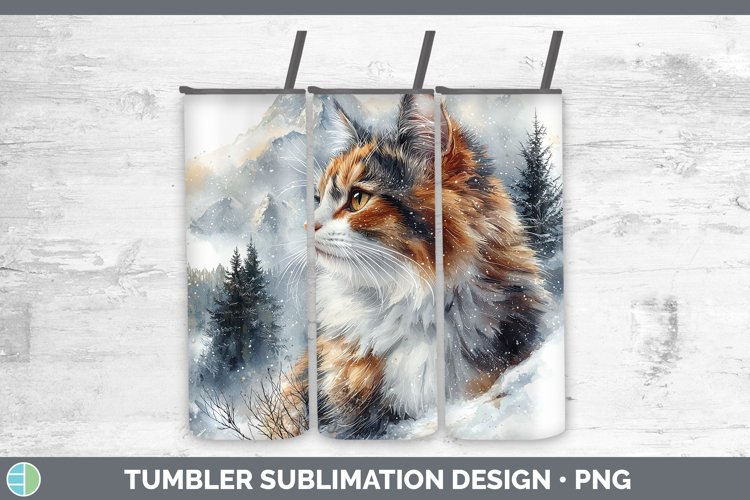 Winter Cats Calico Cat Tumbler Sublimation 20 oz Skinny Tumb
