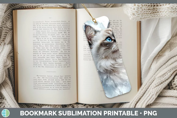 Winter Cats Himalayan Cat Bookmark Sublimation Printable Des