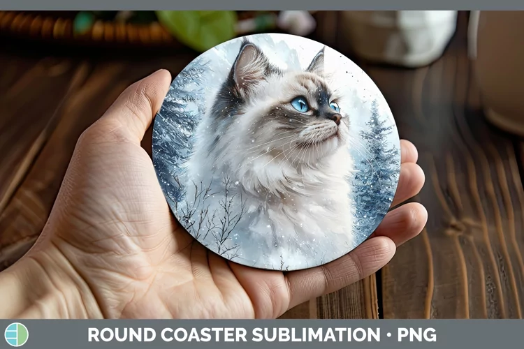 Winter Cats Himalayan Cat Round Coaster Sublimation Coaster