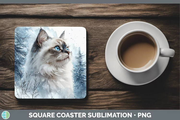 Winter Cats Himalayan Cat Square Coaster Sublimation Coaster