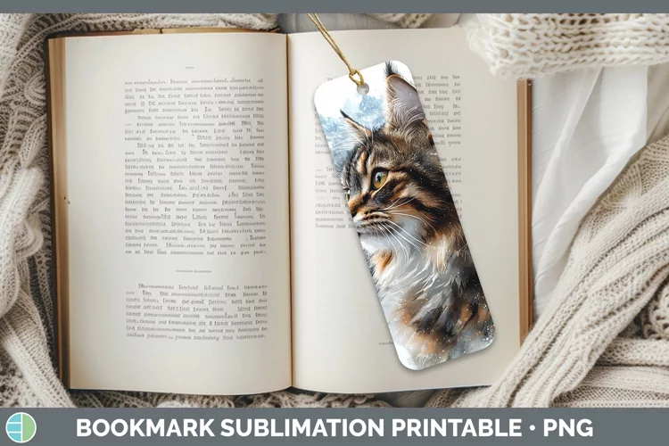 Winter Cats Maine Coon Cat Bookmark Sublimation Printable De