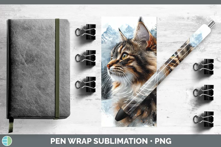 Winter Cats Maine Coon Cat Pen Wrap Sublimation Epoxy Pen De