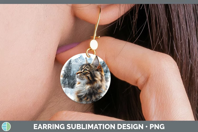 Winter Cats Maine Coon Cat Round Earrings Sublimation Earrin